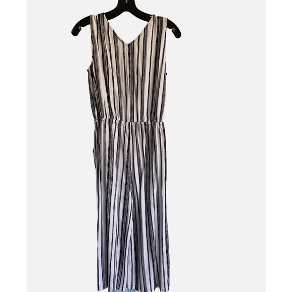 Chicos Gaucho Two Piece Jumpsuit 1.5 10 Navy Blue White Stripe Wide Leg Blouse - Picture 8 of 10